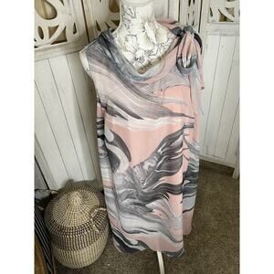 Signature By Robbie Bee Women Light Pink Floral Dress Tie Shoulder Size 24W